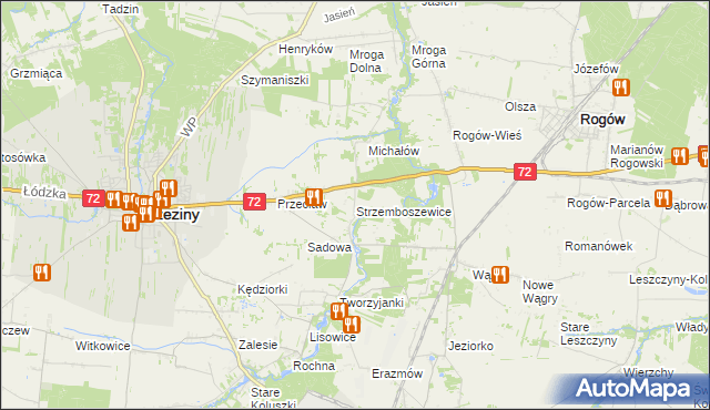 mapa Strzemboszewice, Strzemboszewice na mapie Targeo