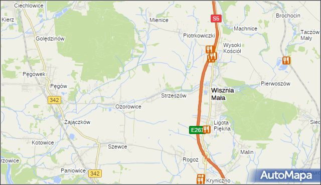 mapa Strzeszów gmina Wisznia Mała, Strzeszów gmina Wisznia Mała na mapie Targeo