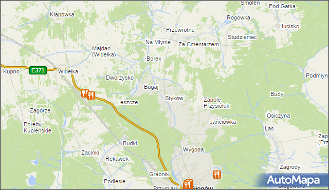 mapa Styków gmina Głogów Małopolski, Styków gmina Głogów Małopolski na mapie Targeo