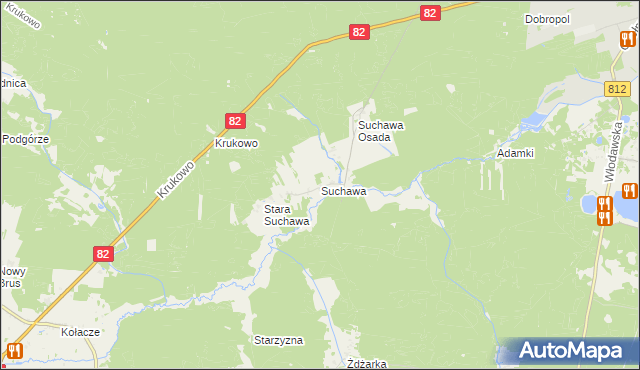 mapa Suchawa gmina Wyryki, Suchawa gmina Wyryki na mapie Targeo