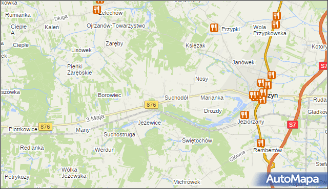 mapa Suchodół gmina Tarczyn, Suchodół gmina Tarczyn na mapie Targeo