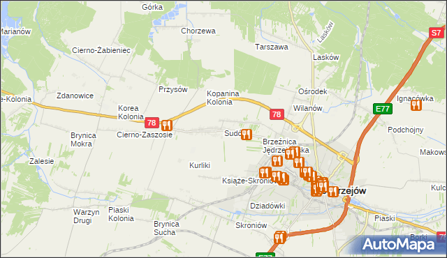 mapa Sudół gmina Jędrzejów, Sudół gmina Jędrzejów na mapie Targeo