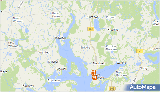 mapa Sulibórz gmina Czaplinek, Sulibórz gmina Czaplinek na mapie Targeo