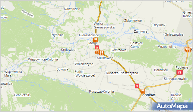 mapa Sulisławice gmina Łoniów, Sulisławice gmina Łoniów na mapie Targeo