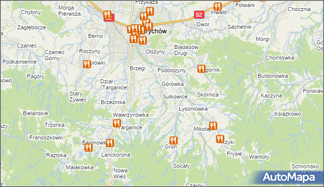 mapa Sułkowice gmina Andrychów, Sułkowice gmina Andrychów na mapie Targeo