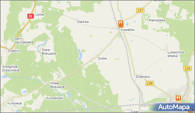 mapa Sułów gmina Rzepin, Sułów gmina Rzepin na mapie Targeo