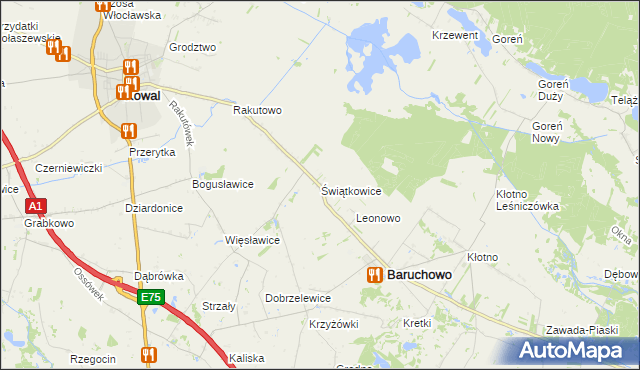 mapa Świątkowice gmina Baruchowo, Świątkowice gmina Baruchowo na mapie Targeo