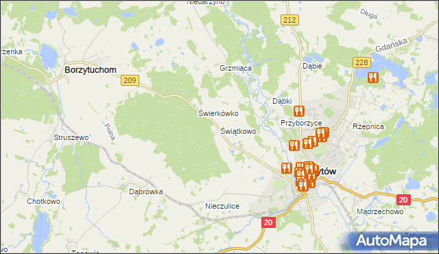mapa Świątkowo gmina Bytów, Świątkowo gmina Bytów na mapie Targeo