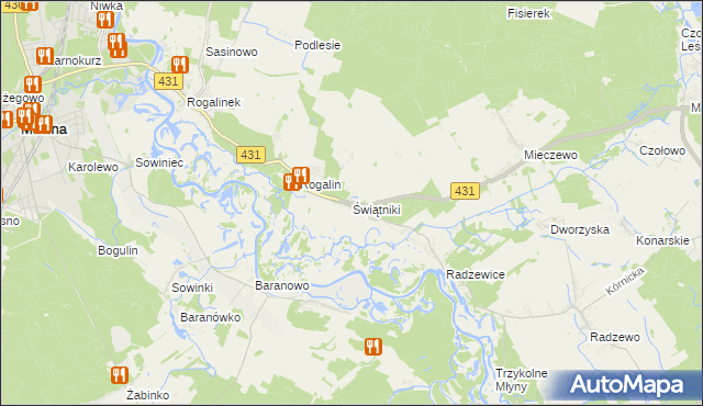 mapa Świątniki gmina Mosina, Świątniki gmina Mosina na mapie Targeo