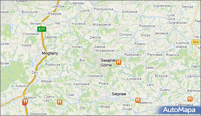 mapa Świątniki Górne, Świątniki Górne na mapie Targeo