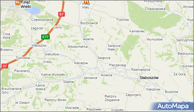 mapa Święcice gmina Słaboszów, Święcice gmina Słaboszów na mapie Targeo