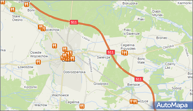 mapa Świercze gmina Olesno, Świercze gmina Olesno na mapie Targeo