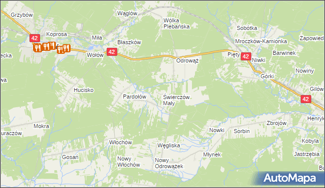 mapa Świerczów Mały, Świerczów Mały na mapie Targeo