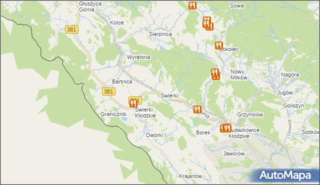 mapa Świerki gmina Nowa Ruda, Świerki gmina Nowa Ruda na mapie Targeo