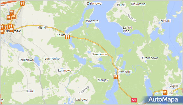 mapa Świerkocin gmina Olsztynek, Świerkocin gmina Olsztynek na mapie Targeo