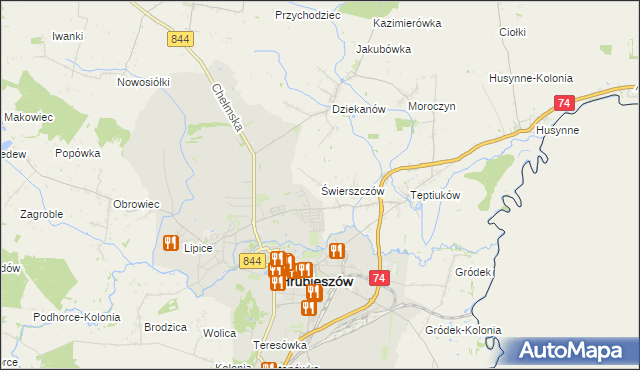 mapa Świerszczów gmina Hrubieszów, Świerszczów gmina Hrubieszów na mapie Targeo