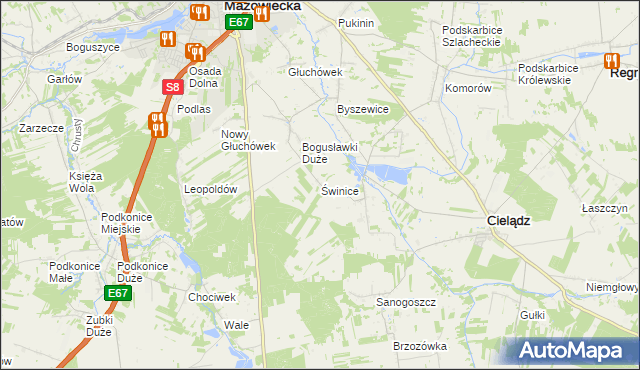 mapa Świnice gmina Rawa Mazowiecka, Świnice gmina Rawa Mazowiecka na mapie Targeo