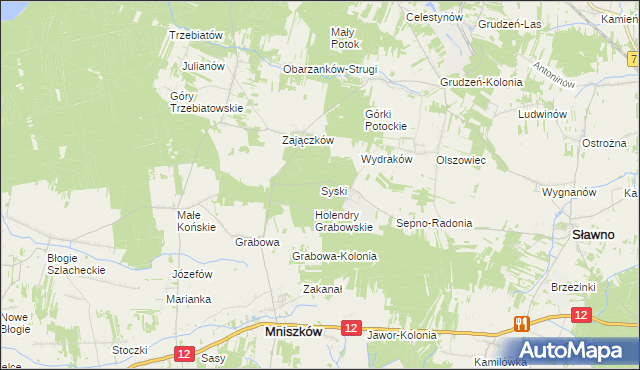 mapa Syski gmina Mniszków, Syski gmina Mniszków na mapie Targeo