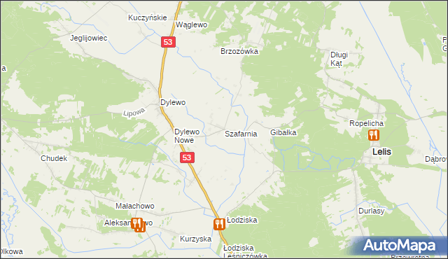 mapa Szafarnia gmina Lelis, Szafarnia gmina Lelis na mapie Targeo