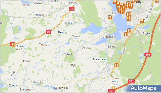 mapa Szarejki gmina Ełk, Szarejki gmina Ełk na mapie Targeo