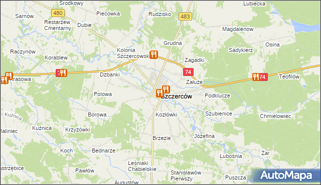 mapa Szczerców, Szczerców na mapie Targeo