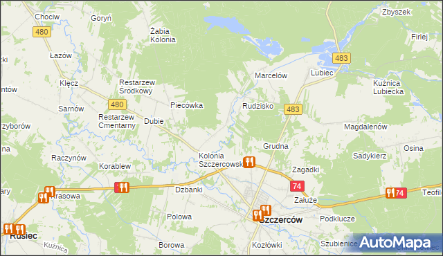 mapa Szczercowska Wieś, Szczercowska Wieś na mapie Targeo