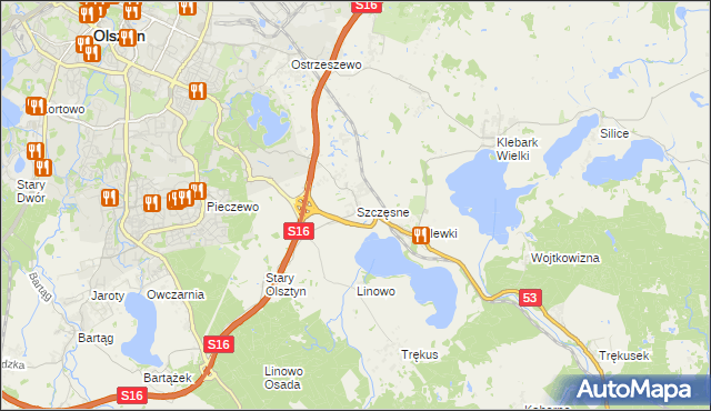 mapa Szczęsne gmina Purda, Szczęsne gmina Purda na mapie Targeo