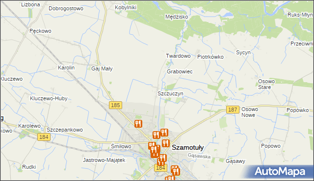 mapa Szczuczyn gmina Szamotuły, Szczuczyn gmina Szamotuły na mapie Targeo