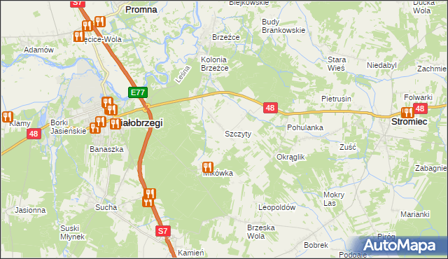 mapa Szczyty gmina Białobrzegi, Szczyty gmina Białobrzegi na mapie Targeo