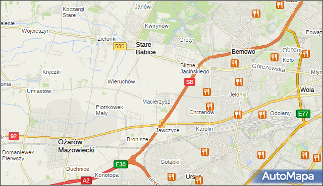 mapa Szeligi gmina Ożarów Mazowiecki, Szeligi gmina Ożarów Mazowiecki na mapie Targeo