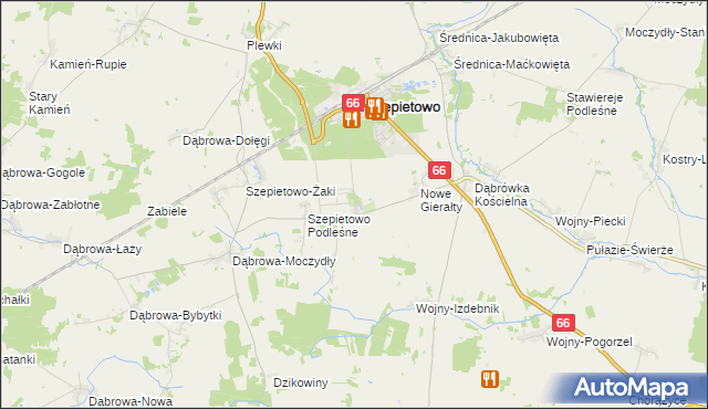 mapa Szepietowo-Wawrzyńce, Szepietowo-Wawrzyńce na mapie Targeo