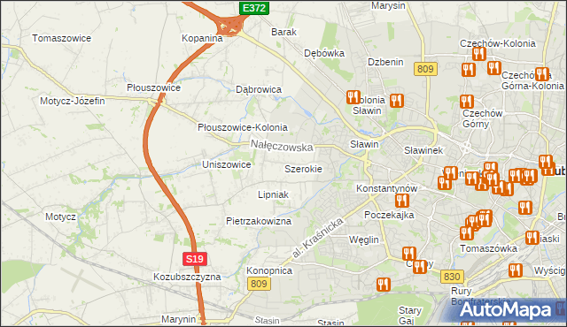 mapa Szerokie gmina Konopnica, Szerokie gmina Konopnica na mapie Targeo