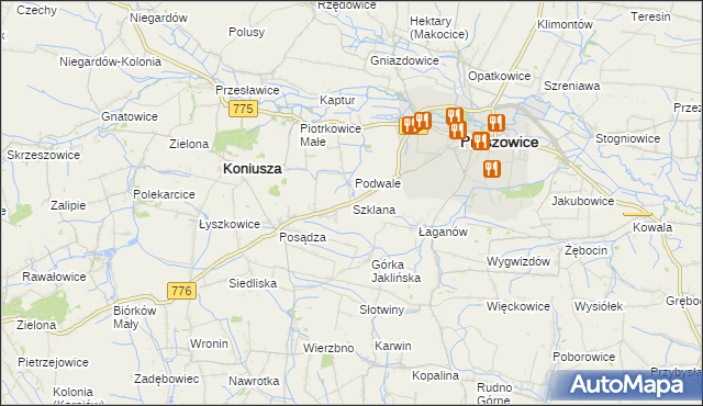 mapa Szklana gmina Proszowice, Szklana gmina Proszowice na mapie Targeo