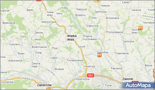 mapa Szyce gmina Wielka Wieś, Szyce gmina Wielka Wieś na mapie Targeo