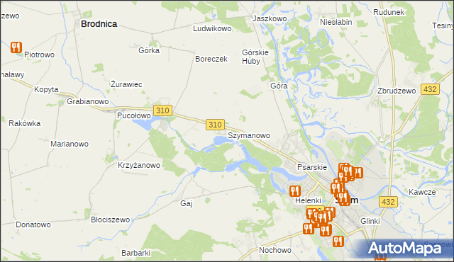mapa Szymanowo gmina Śrem, Szymanowo gmina Śrem na mapie Targeo