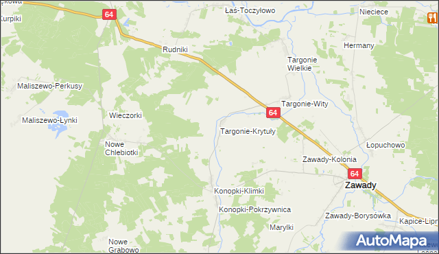 mapa Targonie-Krytuły, Targonie-Krytuły na mapie Targeo