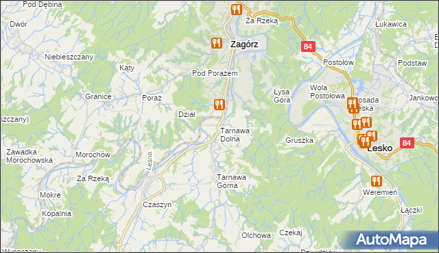 mapa Tarnawa Dolna gmina Zagórz, Tarnawa Dolna gmina Zagórz na mapie Targeo