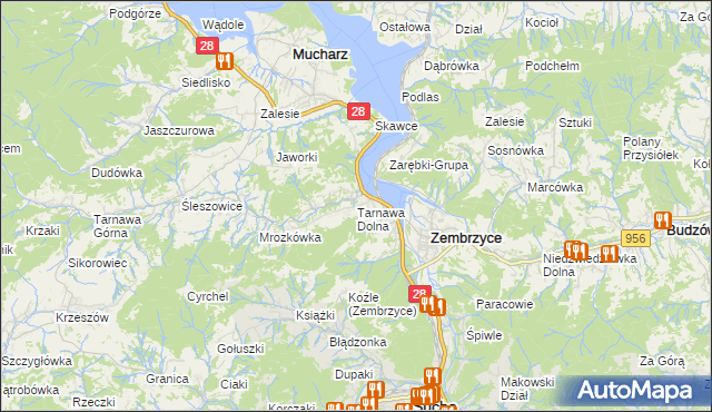mapa Tarnawa Dolna gmina Zembrzyce, Tarnawa Dolna gmina Zembrzyce na mapie Targeo