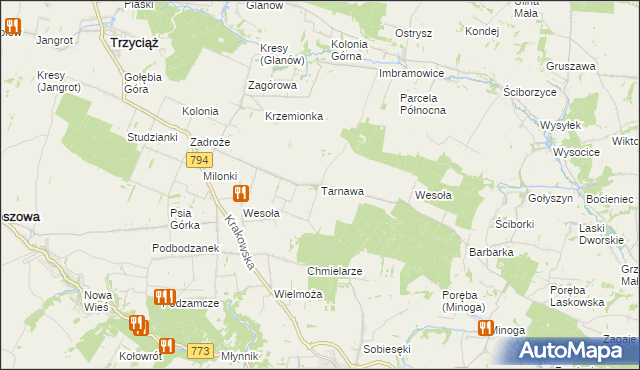 mapa Tarnawa gmina Trzyciąż, Tarnawa gmina Trzyciąż na mapie Targeo