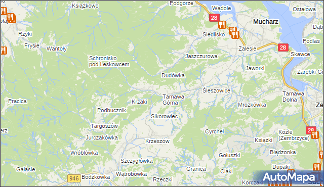 mapa Tarnawa Górna gmina Zembrzyce, Tarnawa Górna gmina Zembrzyce na mapie Targeo