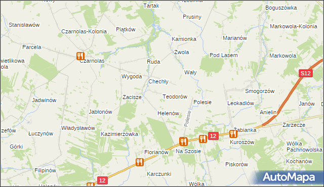 mapa Teodorów gmina Policzna, Teodorów gmina Policzna na mapie Targeo