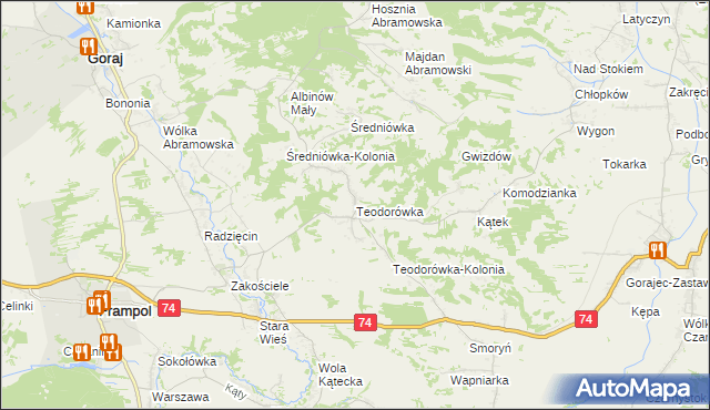 mapa Teodorówka gmina Frampol, Teodorówka gmina Frampol na mapie Targeo