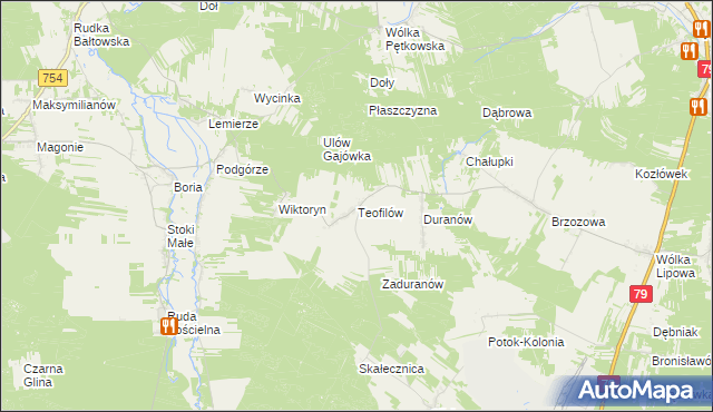 mapa Teofilów gmina Tarłów, Teofilów gmina Tarłów na mapie Targeo