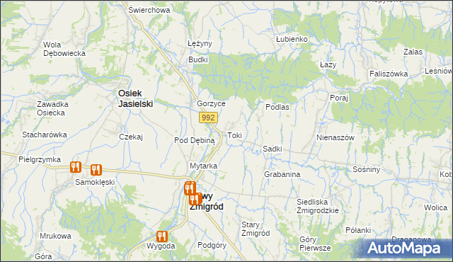 mapa Toki gmina Nowy Żmigród, Toki gmina Nowy Żmigród na mapie Targeo