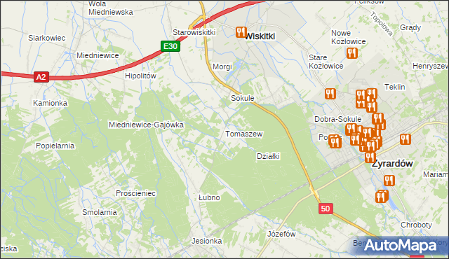 mapa Tomaszew gmina Wiskitki, Tomaszew gmina Wiskitki na mapie Targeo