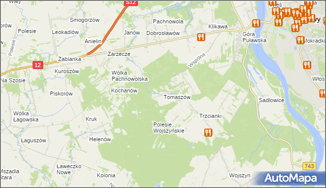 mapa Tomaszów gmina Puławy, Tomaszów gmina Puławy na mapie Targeo