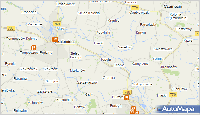 mapa Topola gmina Skalbmierz, Topola gmina Skalbmierz na mapie Targeo