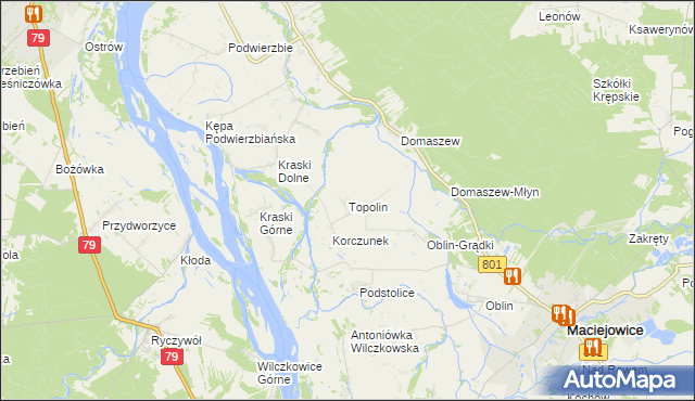 mapa Topolin gmina Maciejowice, Topolin gmina Maciejowice na mapie Targeo