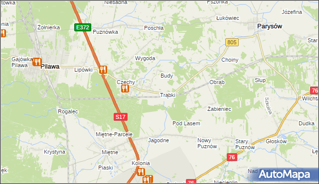 mapa Trąbki gmina Pilawa, Trąbki gmina Pilawa na mapie Targeo