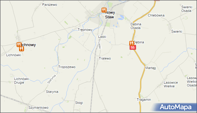 mapa Tralewo gmina Nowy Staw, Tralewo gmina Nowy Staw na mapie Targeo